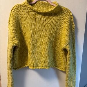 Free People Bright Yellow Cropped Turtleneck Sweater